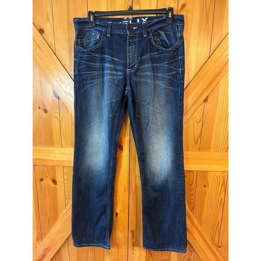 Helix Mens Distressed Slim Boot Jeans Dark Wash Size 34x34 (8989)